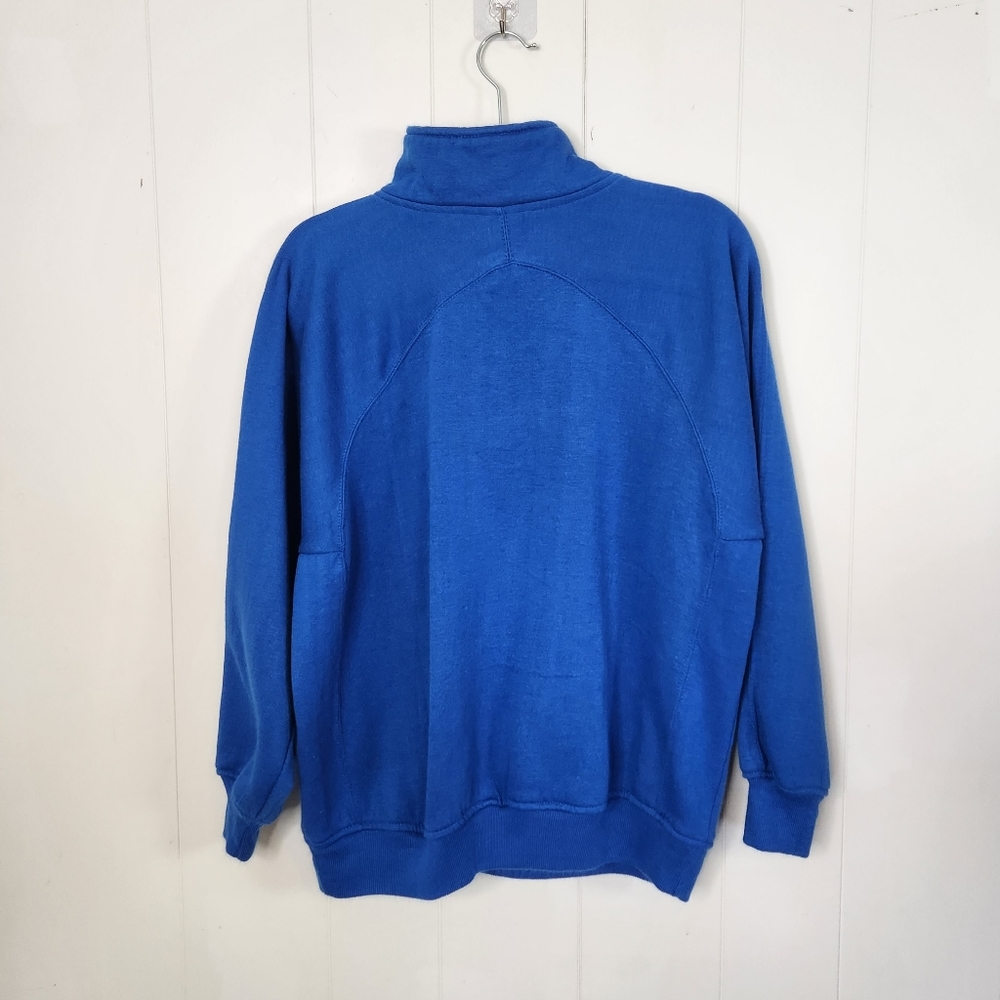 Vintage 80s 90s Blue Floral Lady Footlocker Sweatshirt Quarter Zip Cottagecore - Picture 2 of 7